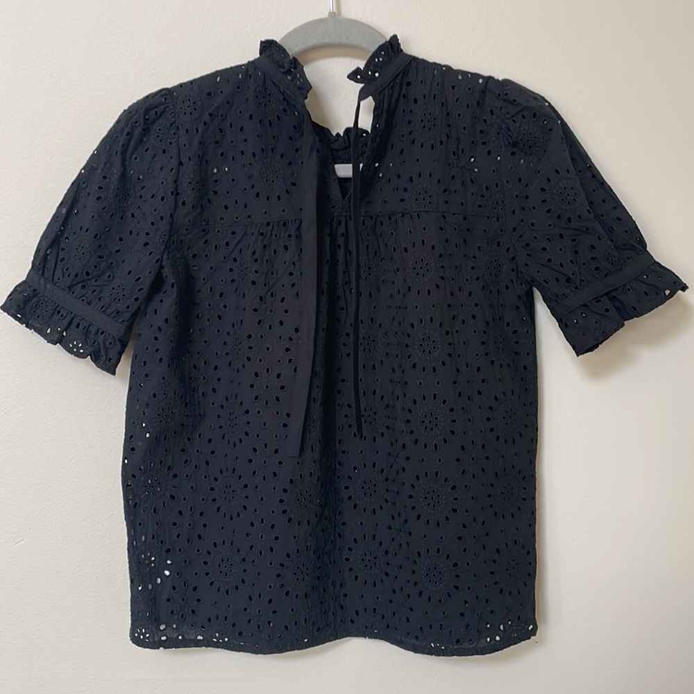 Madewell Eyelet Ruffle Top - Black, XS, NWOT - Picture 4 of 9
